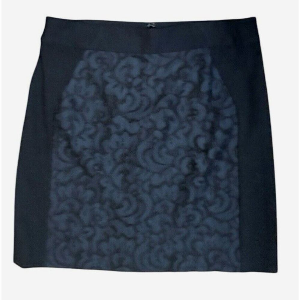 Ann Taylor Loft Lace Skirt Small Black Ponte Side Panels Back Zipper Mini A Line